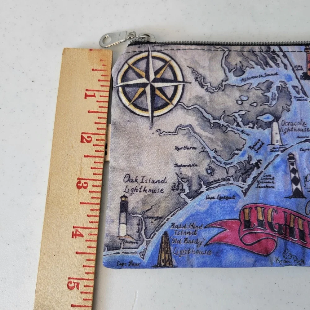 Hey Fred Zipper Pouch Unisex Small Blue North Carolina Lighthouses Waxed Canvas